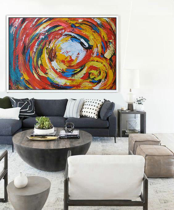 Handmade Large Painting,Oversized Horizontal Palette Knife Abstract Floral Painting On Canvas,Textured Painting Canvas Art,Red,White,Yellow.etc